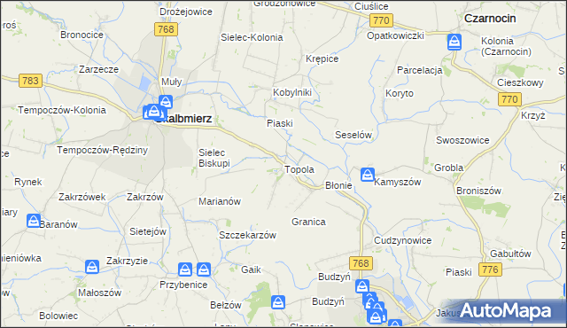 mapa Topola gmina Skalbmierz, Topola gmina Skalbmierz na mapie Targeo