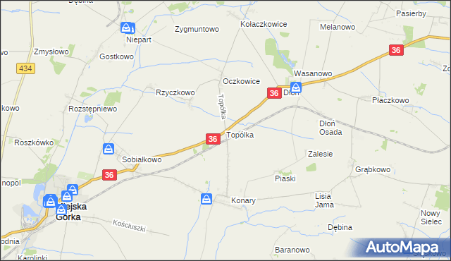 mapa Topólka gmina Miejska Górka, Topólka gmina Miejska Górka na mapie Targeo