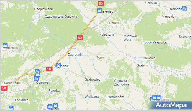 mapa Topór gmina Stoczek, Topór gmina Stoczek na mapie Targeo