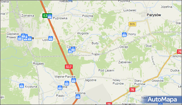 mapa Trąbki gmina Pilawa, Trąbki gmina Pilawa na mapie Targeo