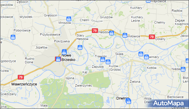 mapa Trawniki gmina Drwinia, Trawniki gmina Drwinia na mapie Targeo