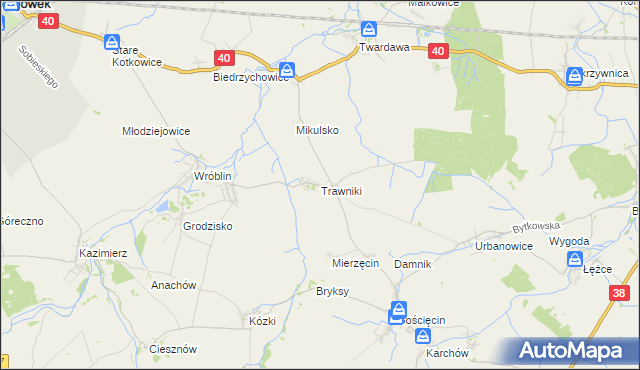 mapa Trawniki gmina Pawłowiczki, Trawniki gmina Pawłowiczki na mapie Targeo