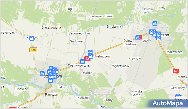 mapa Trębaczew gmina Działoszyn, Trębaczew gmina Działoszyn na mapie Targeo