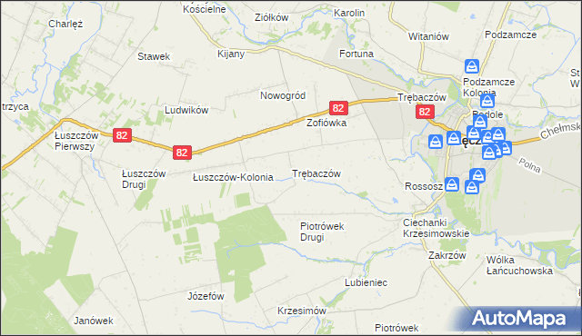mapa Trębaczów gmina Łęczna, Trębaczów gmina Łęczna na mapie Targeo