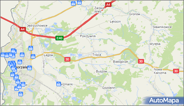 mapa Trójca gmina Zgorzelec, Trójca gmina Zgorzelec na mapie Targeo