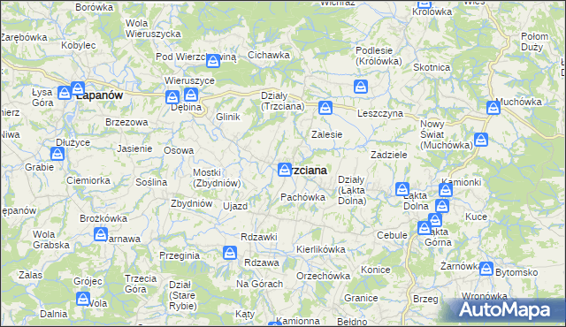 mapa Trzciana powiat bocheński, Trzciana powiat bocheński na mapie Targeo