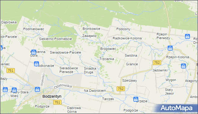 mapa Trzcianka gmina Bodzentyn, Trzcianka gmina Bodzentyn na mapie Targeo