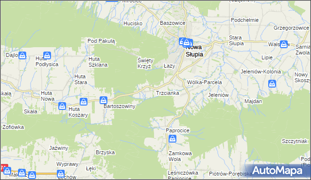 mapa Trzcianka gmina Nowa Słupia, Trzcianka gmina Nowa Słupia na mapie Targeo