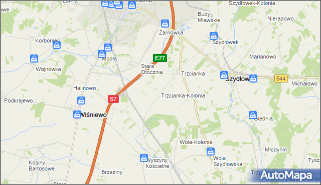 mapa Trzcianka-Kolonia gmina Szydłowo, Trzcianka-Kolonia gmina Szydłowo na mapie Targeo