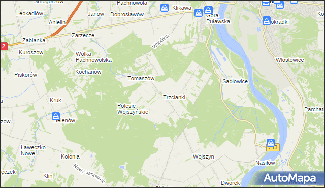 mapa Trzcianki gmina Janowiec, Trzcianki gmina Janowiec na mapie Targeo