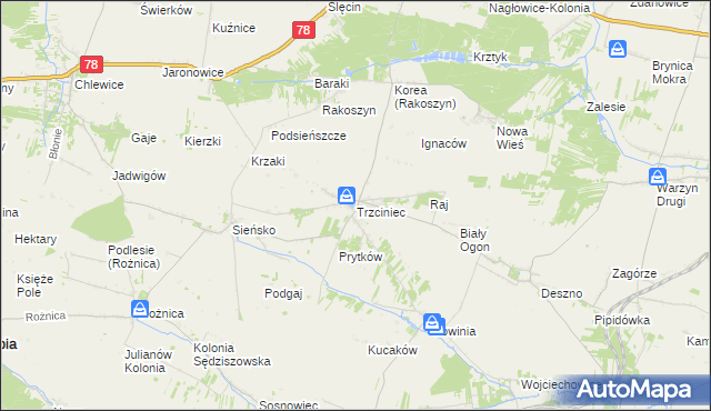 mapa Trzciniec gmina Nagłowice, Trzciniec gmina Nagłowice na mapie Targeo