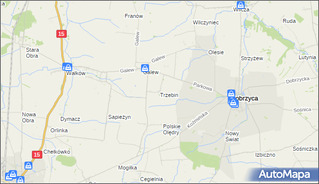 mapa Trzebin gmina Dobrzyca, Trzebin gmina Dobrzyca na mapie Targeo