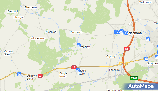 mapa Trzebiny gmina Święciechowa, Trzebiny gmina Święciechowa na mapie Targeo