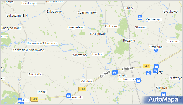 mapa Trzebuń gmina Stara Biała, Trzebuń gmina Stara Biała na mapie Targeo