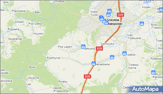 mapa Trzebuska, Trzebuska na mapie Targeo