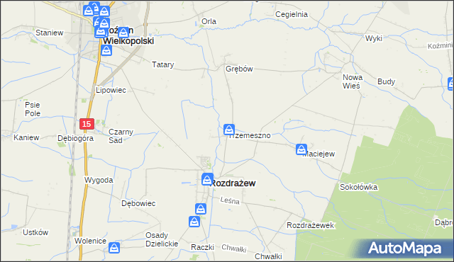mapa Trzemeszno gmina Rozdrażew, Trzemeszno gmina Rozdrażew na mapie Targeo