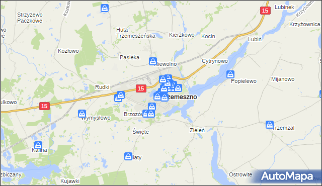 mapa Trzemeszno powiat gnieźnieński, Trzemeszno powiat gnieźnieński na mapie Targeo