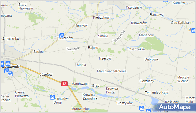 mapa Trzęsów gmina Szczytniki, Trzęsów gmina Szczytniki na mapie Targeo