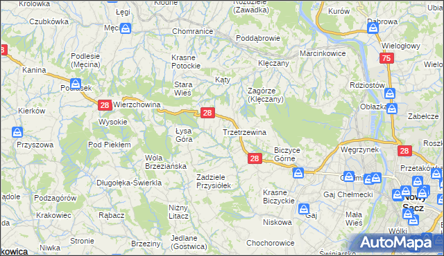 mapa Trzetrzewina, Trzetrzewina na mapie Targeo