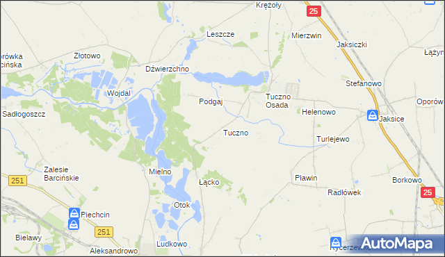 mapa Tuczno gmina Złotniki Kujawskie, Tuczno gmina Złotniki Kujawskie na mapie Targeo