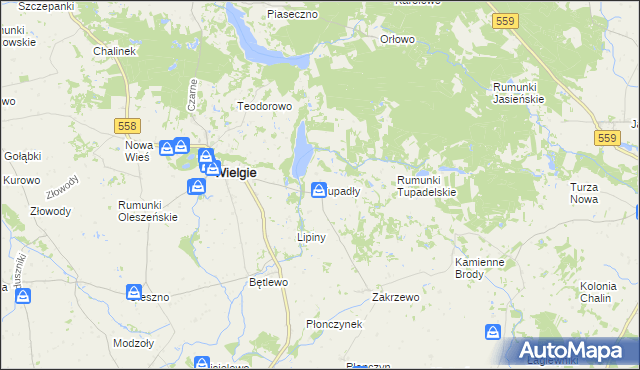 mapa Tupadły gmina Wielgie, Tupadły gmina Wielgie na mapie Targeo