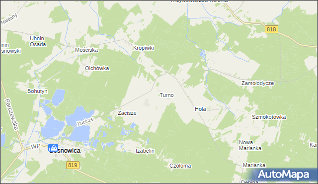 mapa Turno gmina Sosnowica, Turno gmina Sosnowica na mapie Targeo