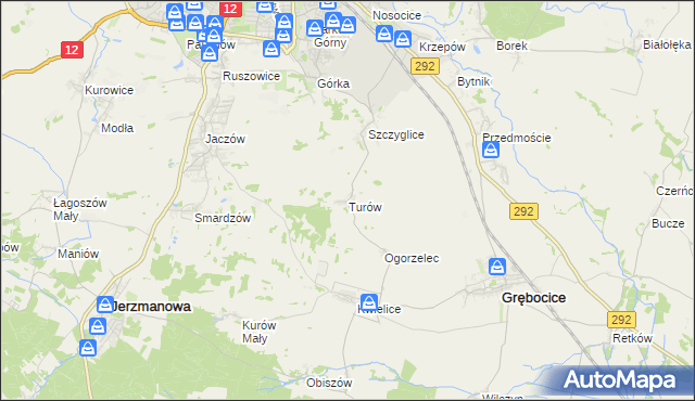 mapa Turów gmina Głogów, Turów gmina Głogów na mapie Targeo