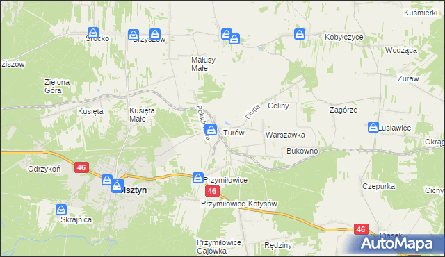 mapa Turów gmina Olsztyn, Turów gmina Olsztyn na mapie Targeo