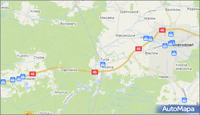 mapa Turza gmina Dobrodzień, Turza gmina Dobrodzień na mapie Targeo