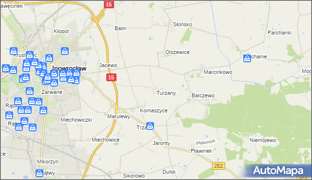 mapa Turzany gmina Inowrocław, Turzany gmina Inowrocław na mapie Targeo