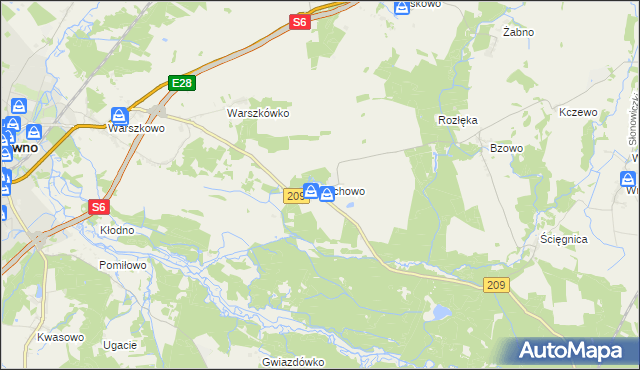 mapa Tychowo gmina Sławno, Tychowo gmina Sławno na mapie Targeo