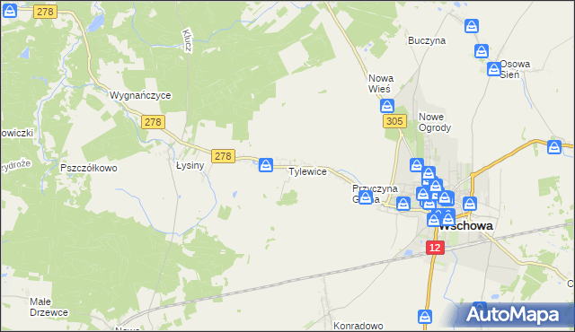 mapa Tylewice, Tylewice na mapie Targeo