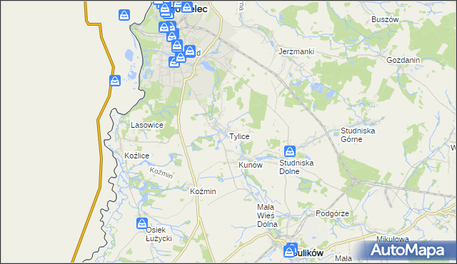 mapa Tylice gmina Zgorzelec, Tylice gmina Zgorzelec na mapie Targeo