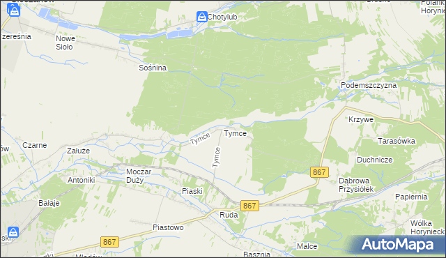 mapa Tymce, Tymce na mapie Targeo