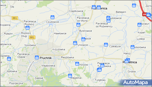 mapa Tyniowice, Tyniowice na mapie Targeo