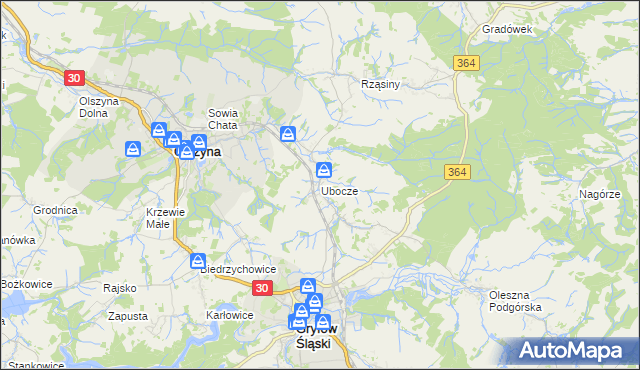 mapa Ubocze gmina Gryfów Śląski, Ubocze gmina Gryfów Śląski na mapie Targeo