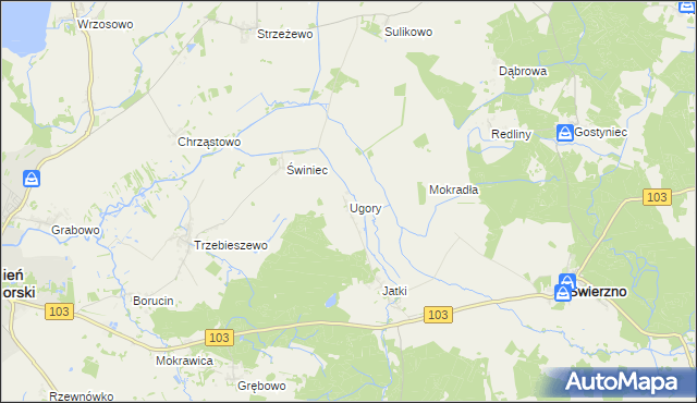 mapa Ugory gmina Świerzno, Ugory gmina Świerzno na mapie Targeo