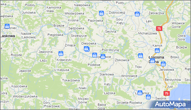 mapa Ujanowice, Ujanowice na mapie Targeo