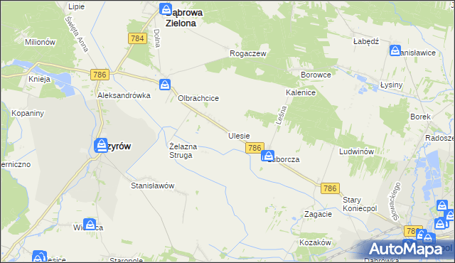 mapa Ulesie gmina Dąbrowa Zielona, Ulesie gmina Dąbrowa Zielona na mapie Targeo