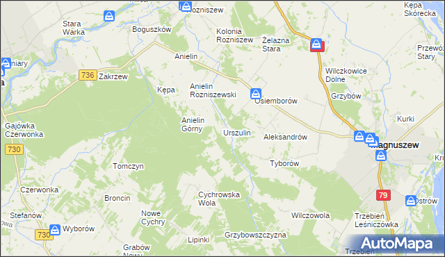 mapa Urszulin gmina Magnuszew, Urszulin gmina Magnuszew na mapie Targeo