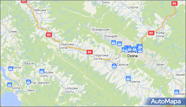 mapa Ustjanowa Górna, Ustjanowa Górna na mapie Targeo
