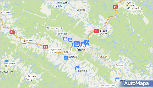 mapa Ustrzyki Dolne, Ustrzyki Dolne na mapie Targeo