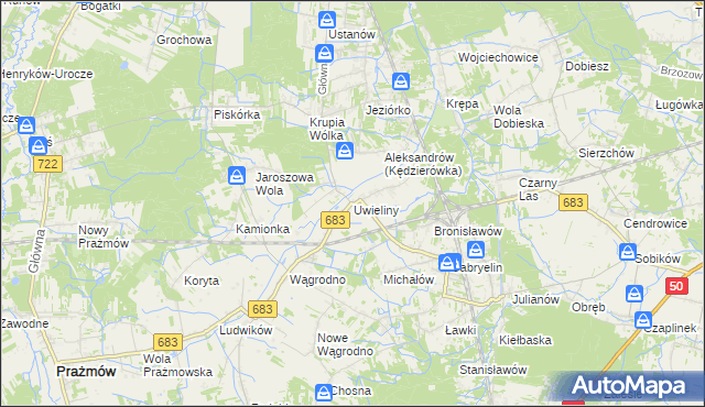 mapa Uwieliny, Uwieliny na mapie Targeo