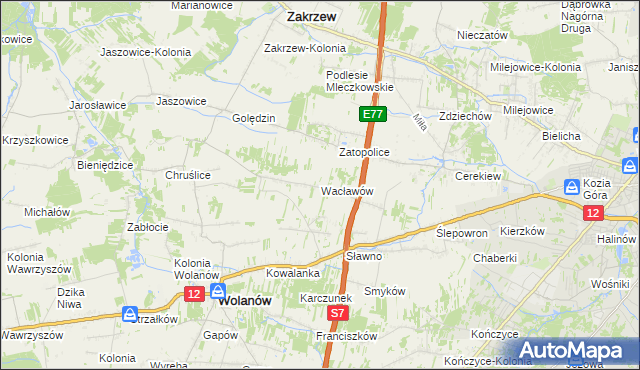 mapa Wacławów gmina Wolanów, Wacławów gmina Wolanów na mapie Targeo