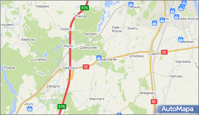 mapa Waćmierek, Waćmierek na mapie Targeo