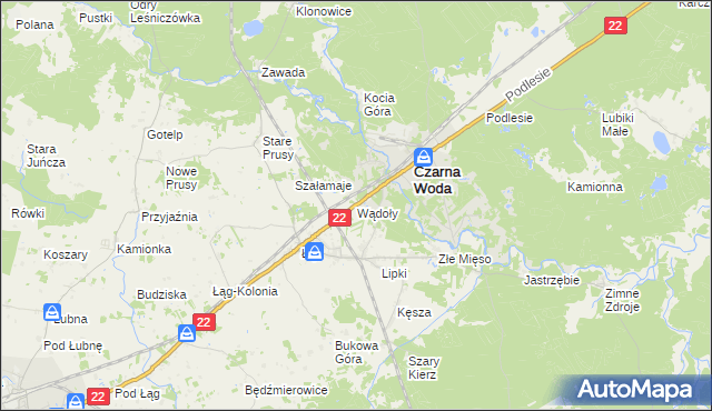 mapa Wądoły gmina Czersk, Wądoły gmina Czersk na mapie Targeo