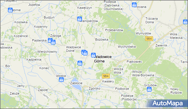 mapa Wadowice Górne, Wadowice Górne na mapie Targeo