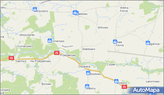 mapa Wałdówko gmina Sępólno Krajeńskie, Wałdówko gmina Sępólno Krajeńskie na mapie Targeo