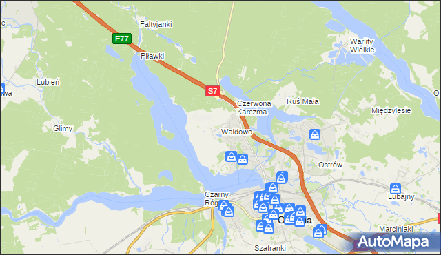 mapa Wałdowo gmina Ostróda, Wałdowo gmina Ostróda na mapie Targeo