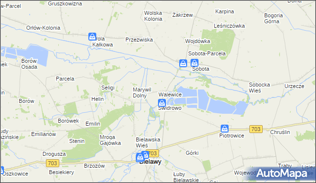 mapa Walewice gmina Bielawy, Walewice gmina Bielawy na mapie Targeo